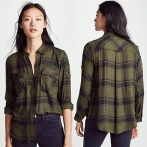 RAILS Green and Black Pepper Button up Shirt with arm details.